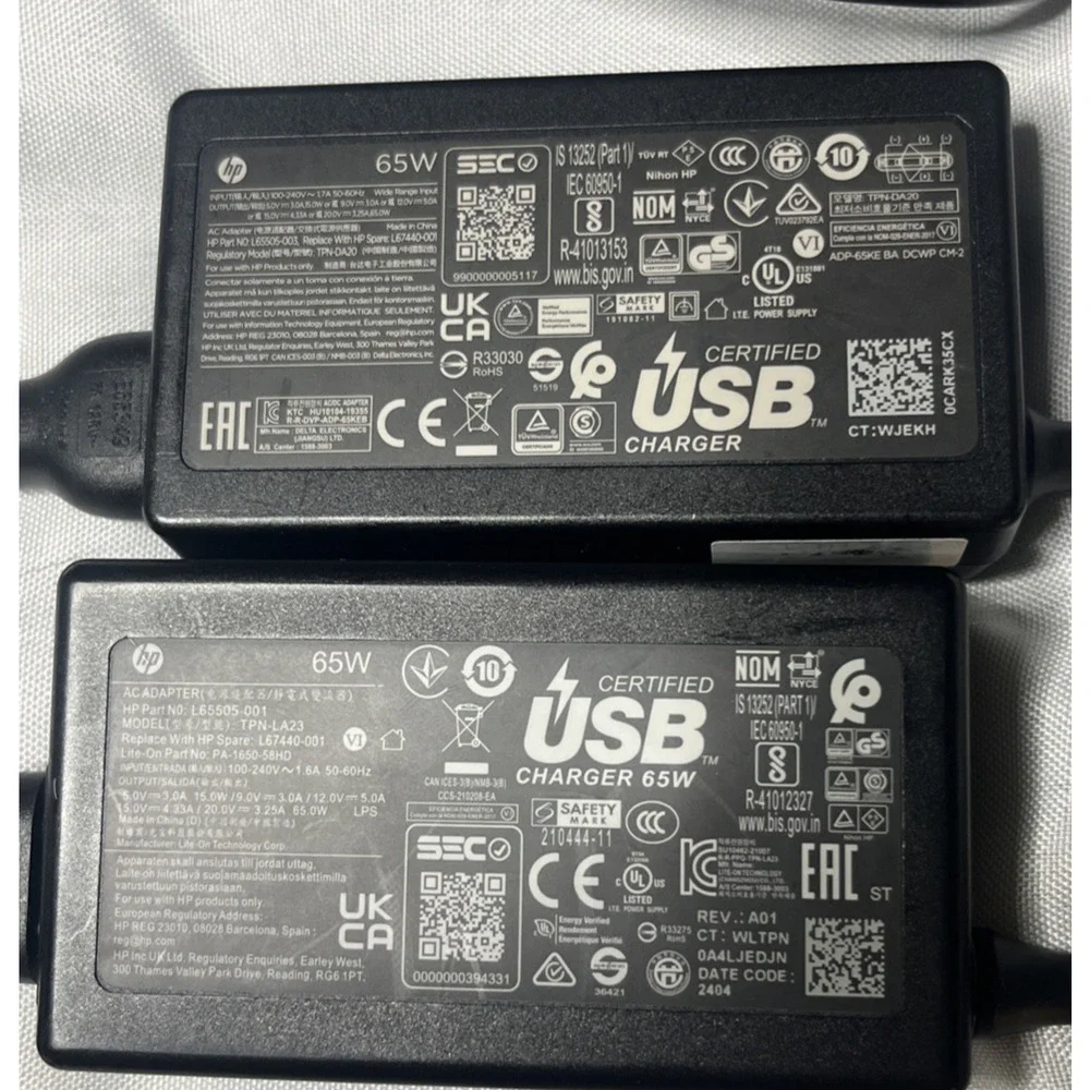 Lot Of 2 Genuine HP USB-C 65W Charger AC Power Adapter L65505-003 L65505-001 OEM